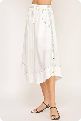 Top-stitch Relaxed Cotton Midi Skirt: Peri Blue / M