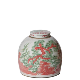 Pink and Green Porcelain Rustic Lidded Jar