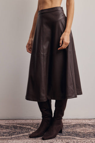L Faux Leather A-Line Midi Skirt  Dark Brown