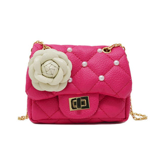 Classic Quilted Flower Pearl Handbag: Pink