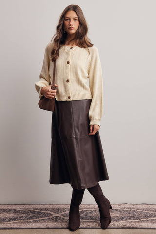 S Faux Leather A-Line Midi Skirt Dark Brown