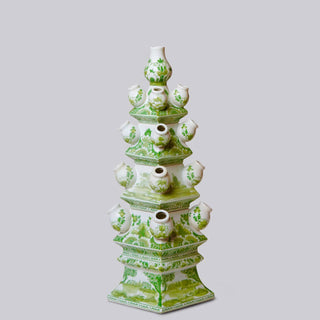 Green and White Short Porcelain Tulipiere