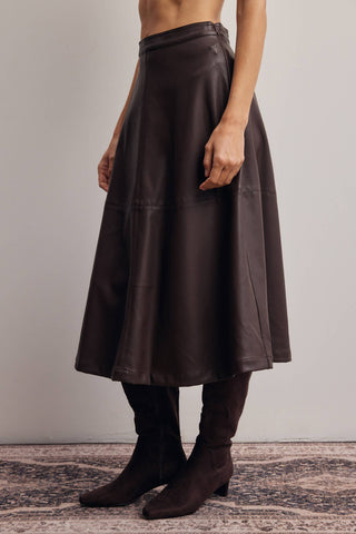 M Faux Leather A-Line Midi Skirt : Dark Brow
