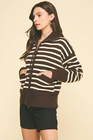 STRIPED ZIP UP SWEATER - 6373WJ: INK / ML