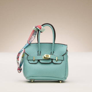 Mini Handbag Keychain Charm | Faux Leather Purse Keyring with Twilly Scarf: OR / ONE
