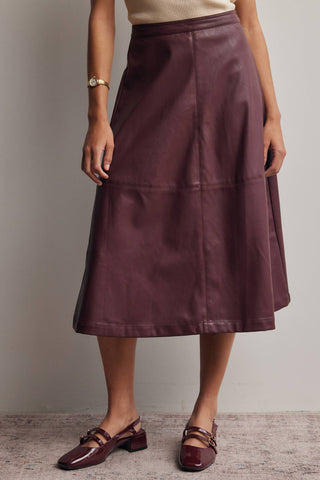 L Faux Leather A-Line Midi Skirt  Dark Brown