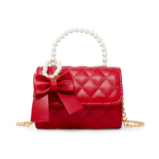 Quilted Pearl Handle Bow Ribbon Handbag: Hot Pink