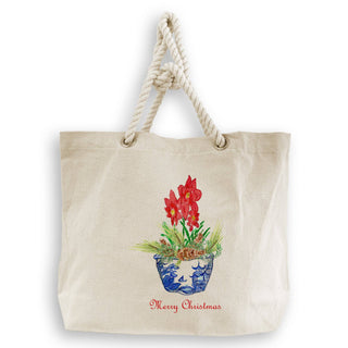 Blue & White Bowl with Christmas Flower: Wine Bag / Remove Words / -