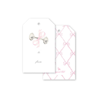 Rattle and Bow Pink Gift Tag