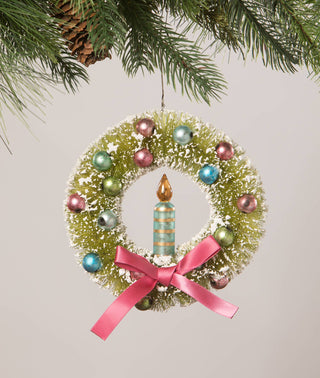 Bright Candle in Wreath Ornament