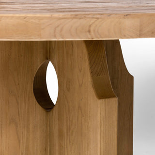 A top-down view of the Allandale Dining Table, showcasing its smooth, rounded tabletop.