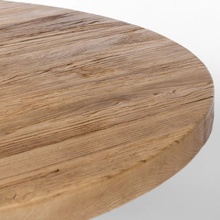 Close-up shot of the Allandale Dining Table’s tabletop, showcasing its natural elm wood grain and textured finish.
