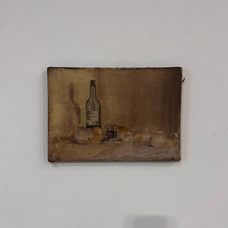Antique French Still Life with Wine Bottle, Late 1800s