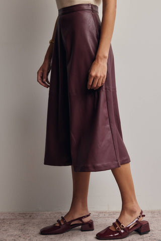 S Faux Leather A-Line Midi Skirt Dark Brown