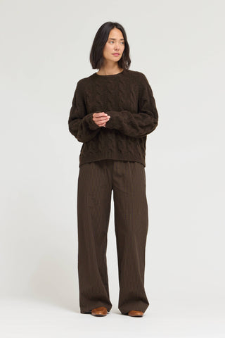L GINGHAM EASY PANT: Brown
