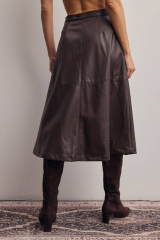 S Faux Leather A-Line Midi Skirt Dark Brown