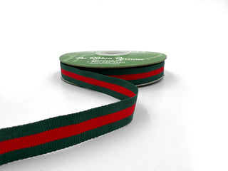 5/8" Green & Red Woven Modern Stripe Grosgrain Ribbon