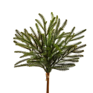An 18 inch artificial Balsam Fir Bundle with vibrant green color, crafted from durable plastic, designed for indoor use.