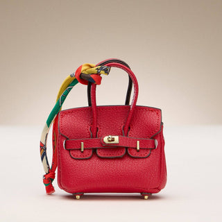 Mini Handbag Keychain Charm | Faux Leather Purse Keyring with Twilly Scarf: OR / ONE