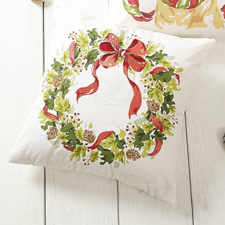 Holly Pinecone Wreath Printed Embroidered Pillow Christmas