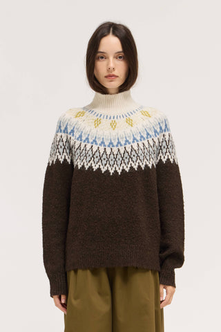 LARGE FAIR ISLE TURTLENECK SWEATER: CAROB MULTI
