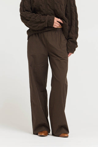 S GINGHAM EASY PANT: Brown