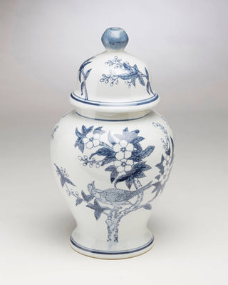 Blue and White Bird and Floral Ginger Jar