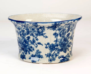 Blue and White Floral Oval Planter