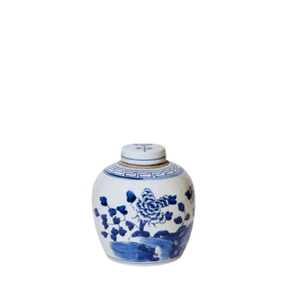 Blue and White Porcelain Peony Lidded Round Storage Jar
