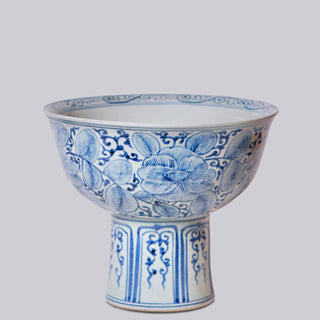 Blue and White Porcelain Rose Large Footed Bowl