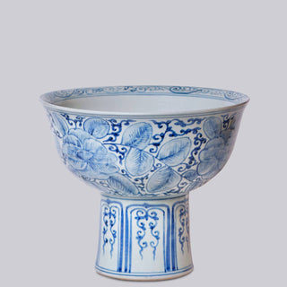 Blue and White Porcelain Rose Large Footed Bowl