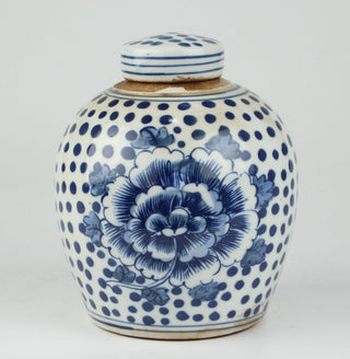 Blue and White Tiny Lid Mini Jar Peony Dots