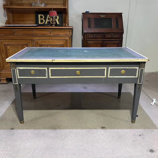 Blue Painted French Desk with Leather Top