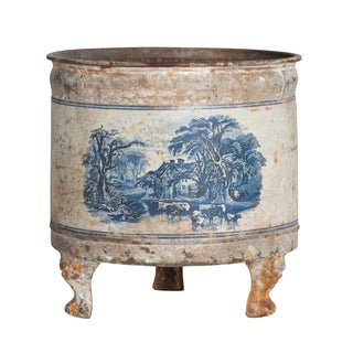 Blue Pastoral Round Tole Container