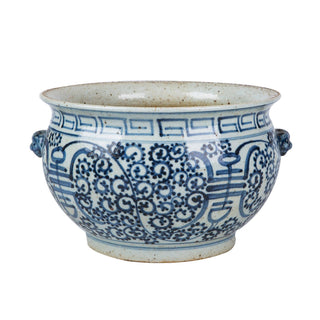 Blue & White Porcelain Curly Vine Longevity Bowl Planter