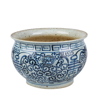 Blue & White Porcelain Curly Vine Longevity Bowl Planter