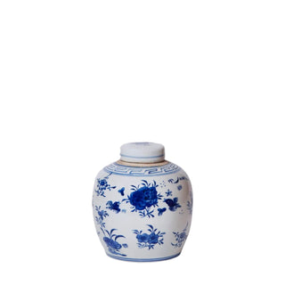 Blue & White Porcelain Floral Lidded Round Storage Jar