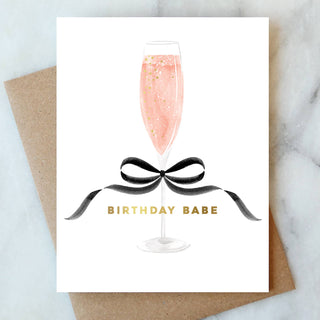 Bow Birthday Babe | Rosé Champagne Card