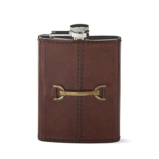 Brown Leather 8 Ounce Flask w/Gold Horse Bit