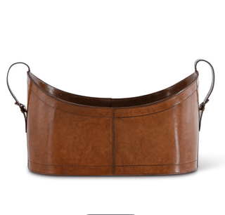 Brown Leather Oval Basket w/Handles