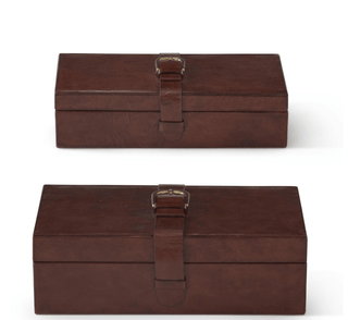 Brown Leather Suede Lined Nesting Box w/Brass Buckle