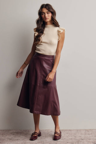 L Faux Leather A-Line Midi Skirt  Dark Brown