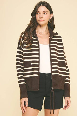 STRIPED ZIP UP SWEATER - 6373WJ: INK / SM