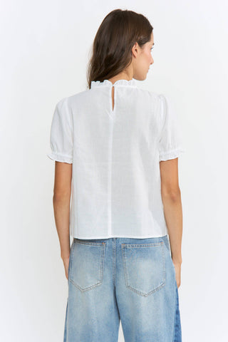 Embroidered Short Sleeve Blouse: OFF WHITE