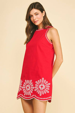 FLORAL EMBROIDERED MINI DRESS - 6545D: NAVY / M