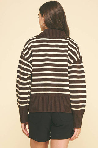STRIPED ZIP UP SWEATER - 6373WJ: INK / SM