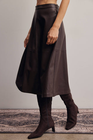 L Faux Leather A-Line Midi Skirt  Dark Brown