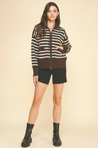 STRIPED ZIP UP SWEATER - 6373WJ: INK / ML