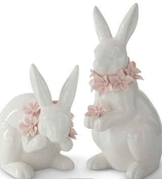 Holiday Ceramic Easter Bunny w/ Pink Flowers