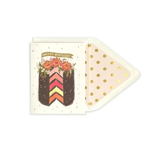 Chocolate Layered Cake Flowers Happy Birthday Greeting Card